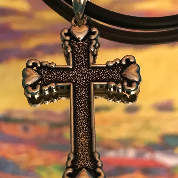 Sterling Silver Stylized Cross Of Hearts Pendant - Picture 1 of 8